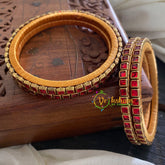 Single Line Dark Red Kundan Bangle-Glossy-Silk Thread Bangles-G3598